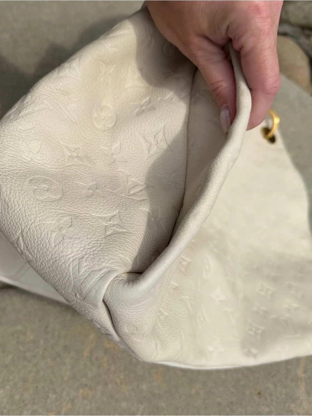 Authentic Louis Vuitton Cream Embossed Leather Hobo with Gold Hardware - Cream